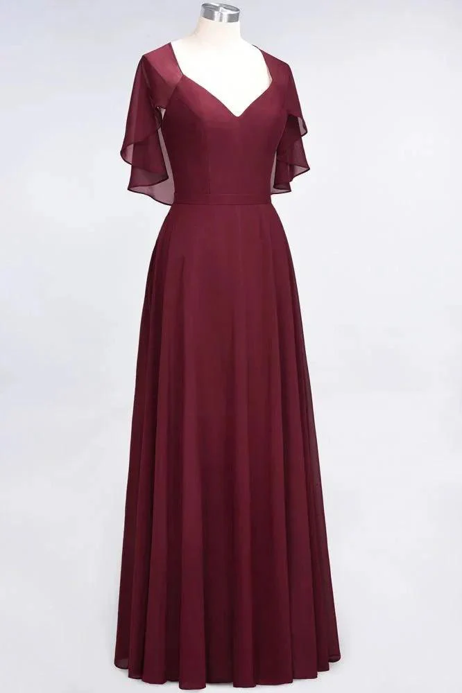 Elegant Satin V-Neck Short Sleeve Princess Bridesmaid Dress Ruffle Chiffon Wedding Guest Dress - Image 4
