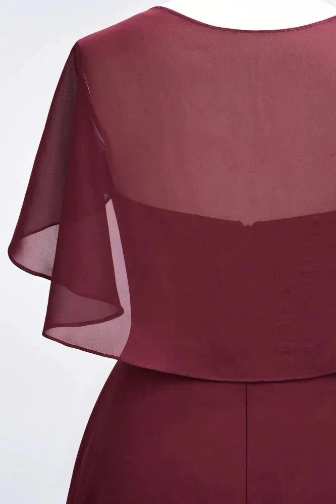 Elegant Satin V-Neck Short Sleeve Princess Bridesmaid Dress Ruffle Chiffon Wedding Guest Dress - Image 7