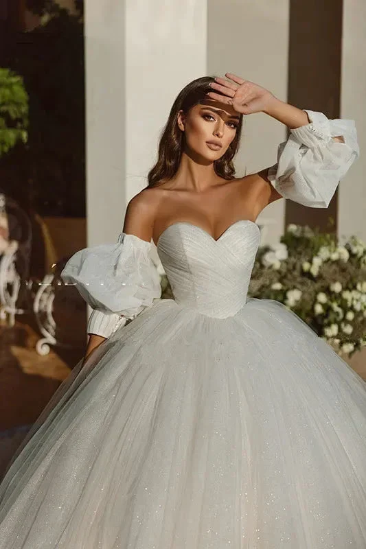 Elegant Saudi Arabia Shiny Wedding Dress Ball Gowns Glitter Tulle Sweetheart Bride Dresses Robe De Mariee Wedding Gowns 2023 - Image 2