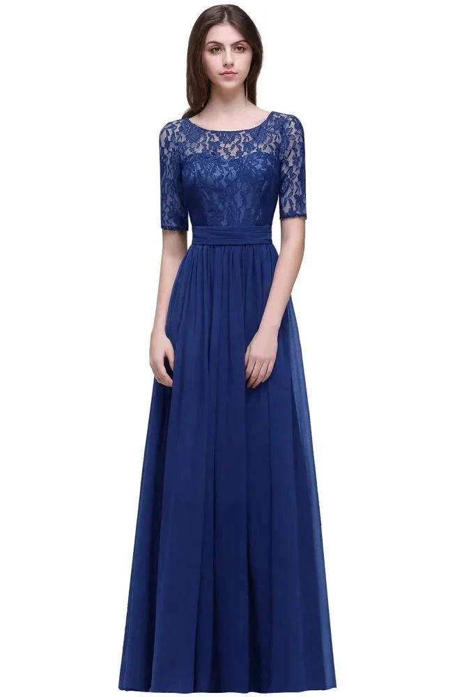 Elegant Scoop Chiffon A-line Prom Dress With Lace - Image 10
