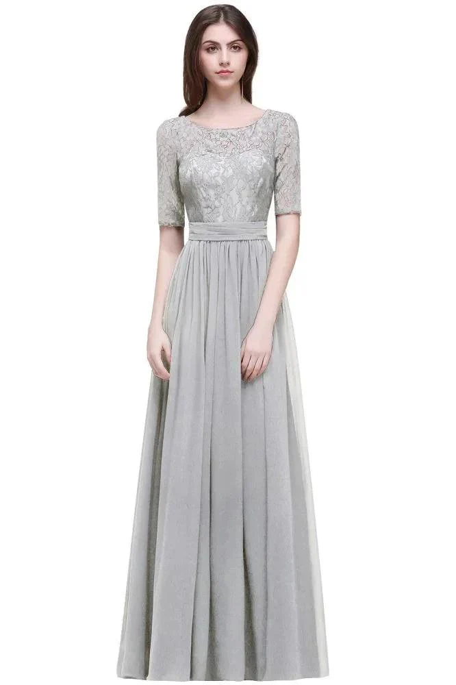 Elegant Scoop Chiffon A-line Prom Dress With Lace - Image 11