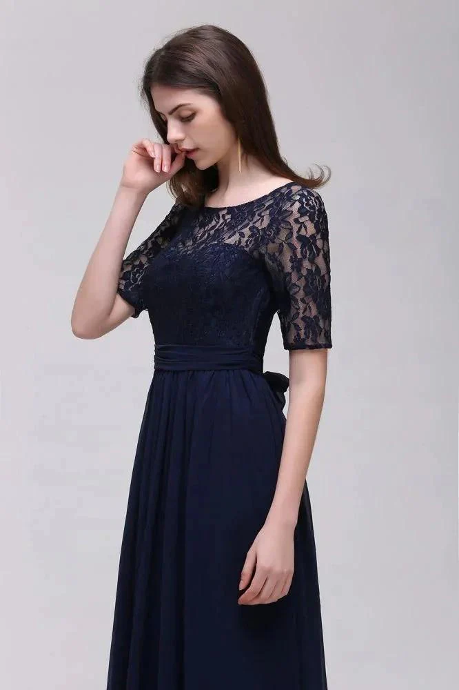 Elegant Scoop Chiffon A-line Prom Dress With Lace - Image 12