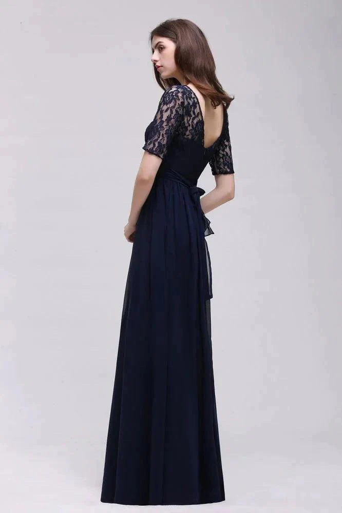 Elegant Scoop Chiffon A-line Prom Dress With Lace - Image 2