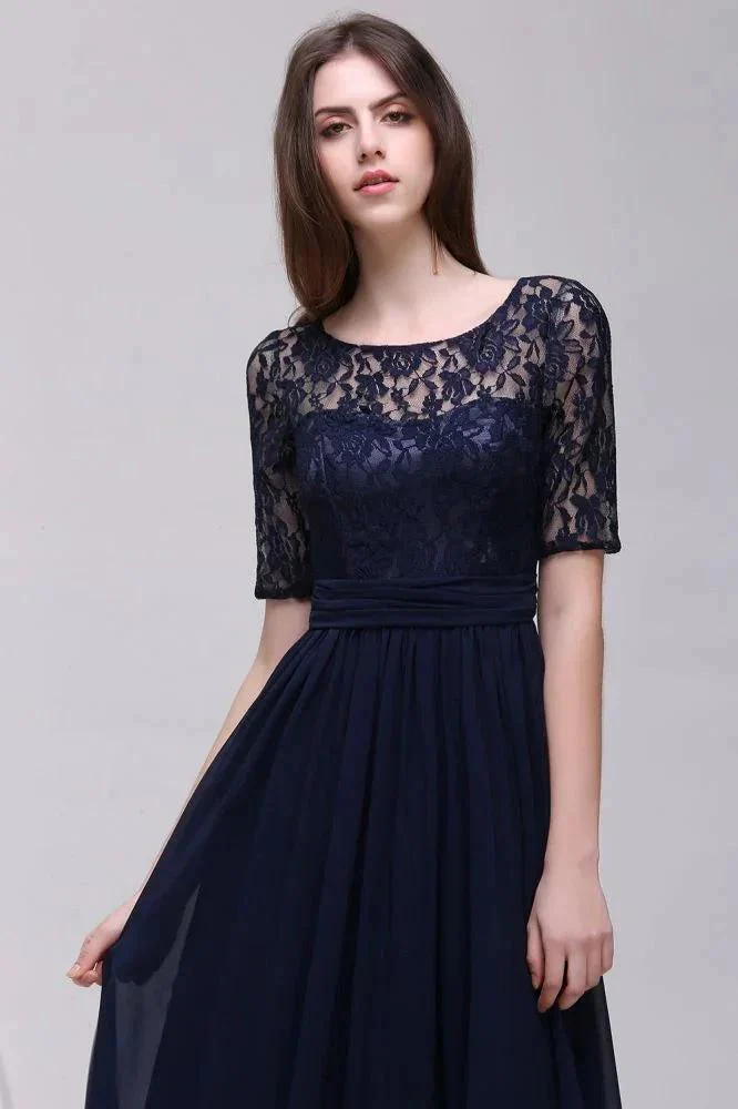Elegant Scoop Chiffon A-line Prom Dress With Lace - Image 3