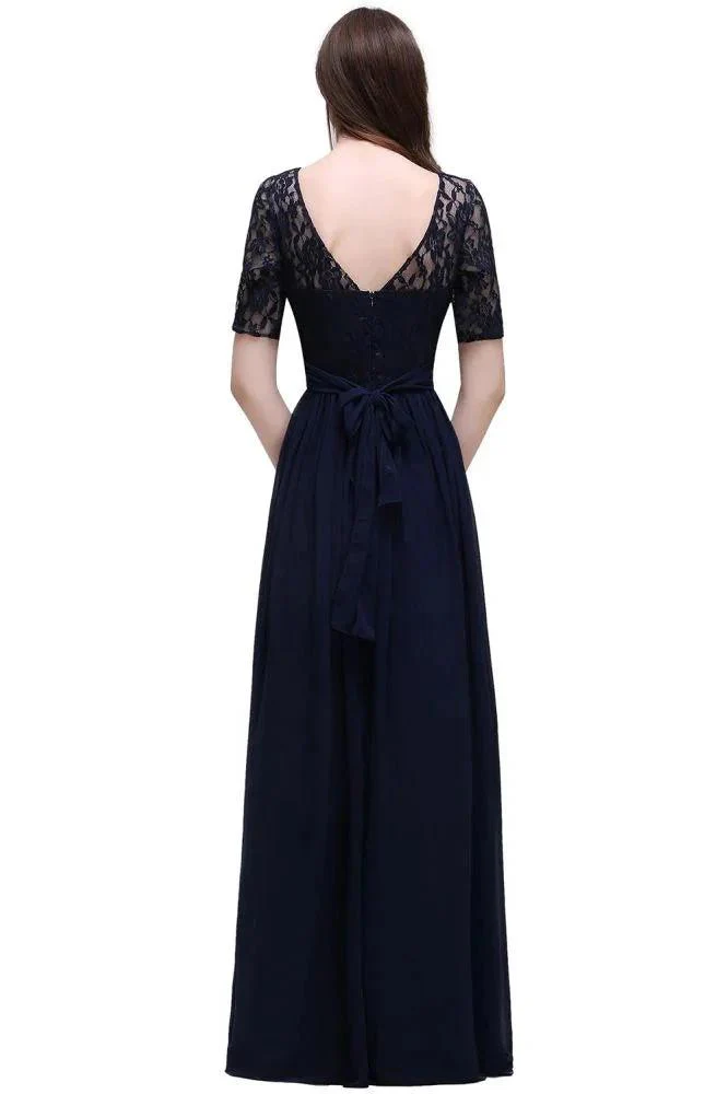 Elegant Scoop Chiffon A-line Prom Dress With Lace - Image 4