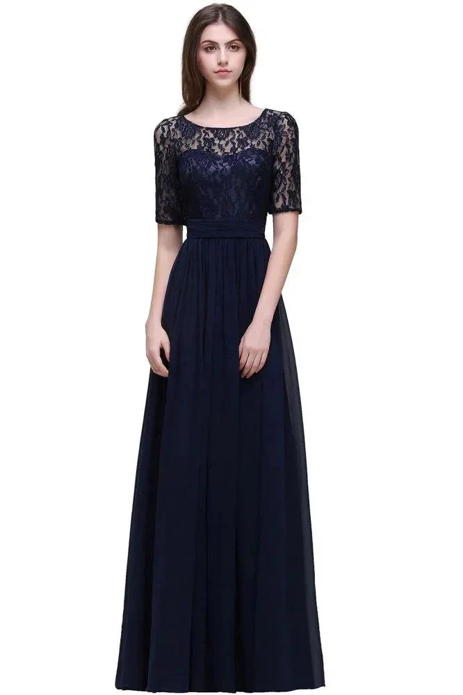 Elegant Scoop Chiffon A-line Prom Dress With Lace - Image 5