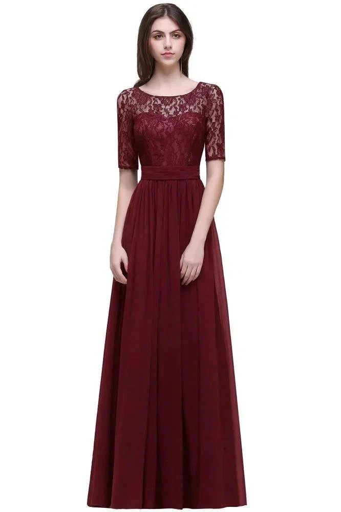 Elegant Scoop Chiffon A-line Prom Dress With Lace - Image 6