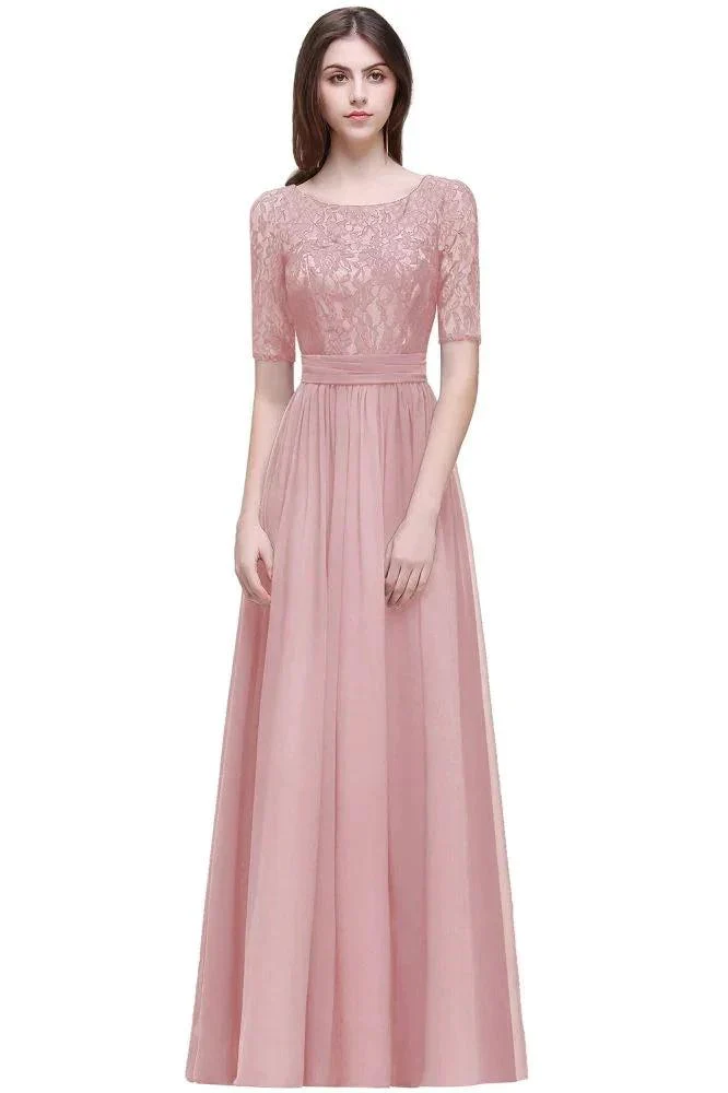Elegant Scoop Chiffon A-line Prom Dress With Lace - Image 9