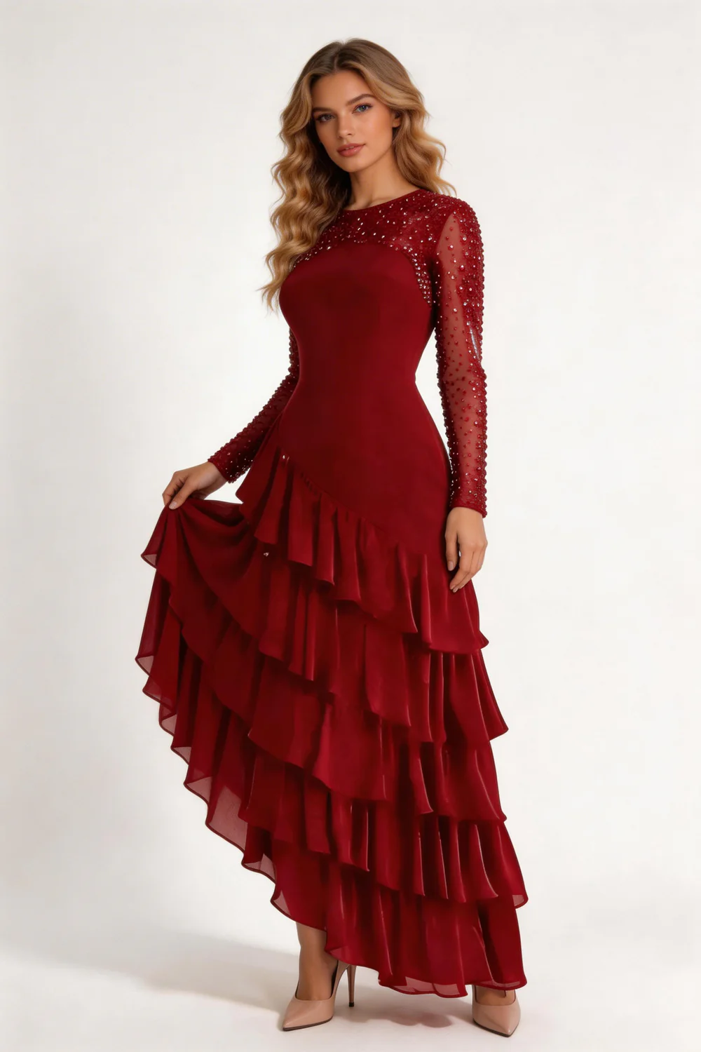 Elegant Sequins Chiffon Multi-Layered Prom Dress Formal Party Evening Dress Y7736 - Image 2