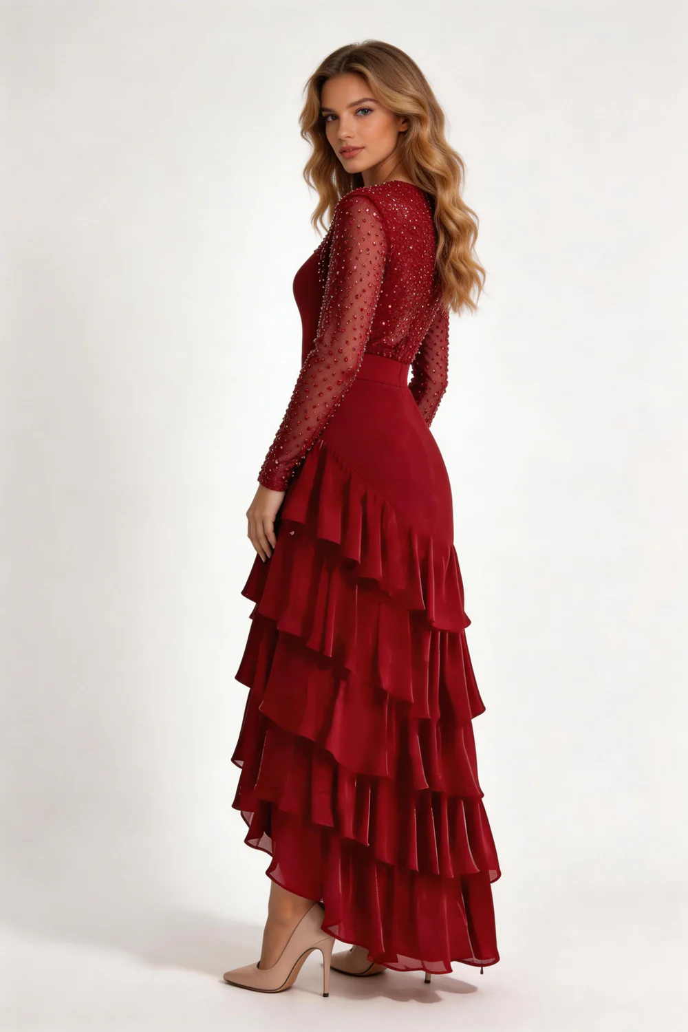 Elegant Sequins Chiffon Multi-Layered Prom Dress Formal Party Evening Dress Y7736 - Image 3