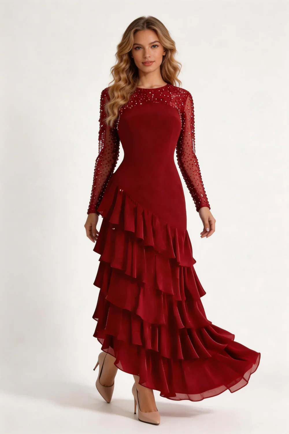 Elegant Sequins Chiffon Multi-Layered Prom Dress Formal Party Evening Dress Y7736 - Image 4