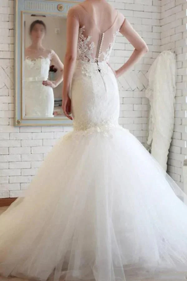 Elegant Sheer Back Tulle Lace Mermaid Wedding Dress WD148 - Image 2