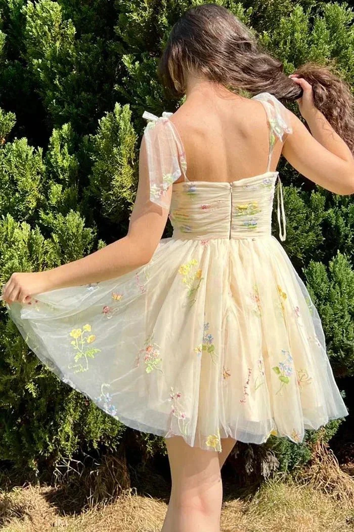 Elegant Short A-line Spaghetti Straps Sleeveless Appliques Tulle Homecoming Dress - Image 5