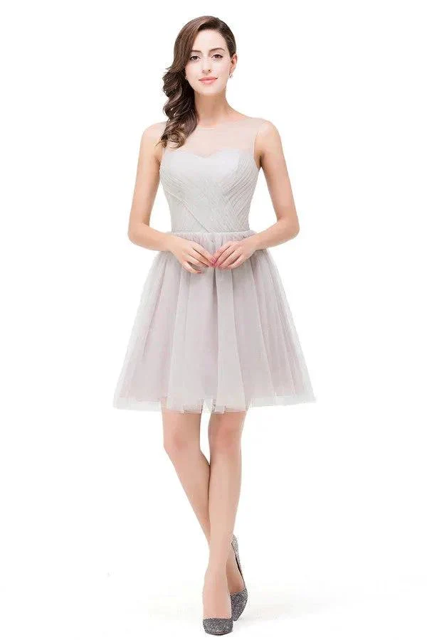 Elegant Silver A-line Mini Crew Bridesmaid Dresses - Image 2