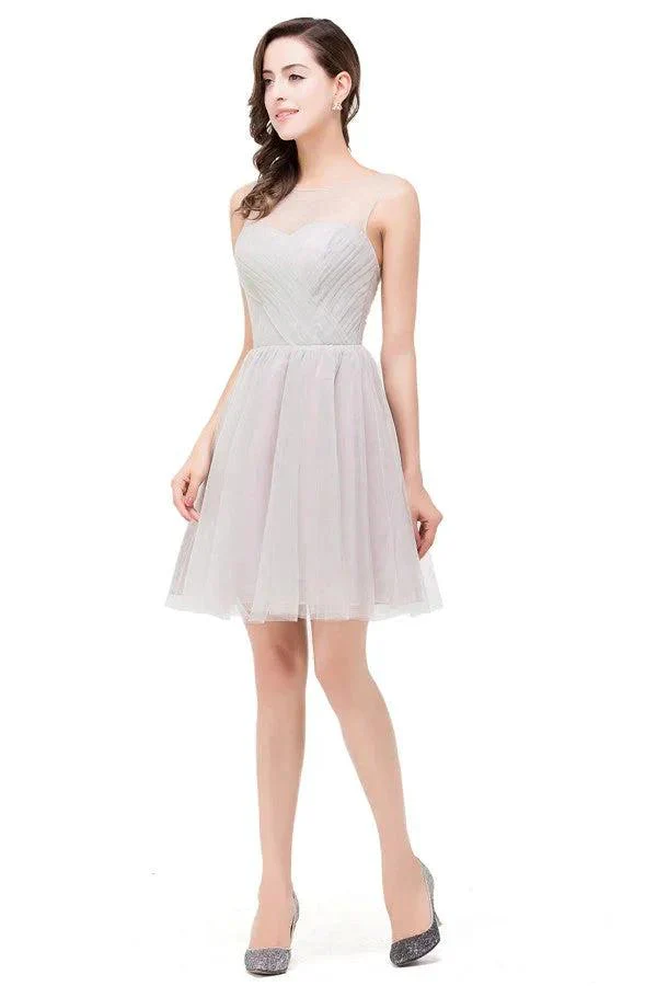 Elegant Silver A-line Mini Crew Bridesmaid Dresses - Image 3