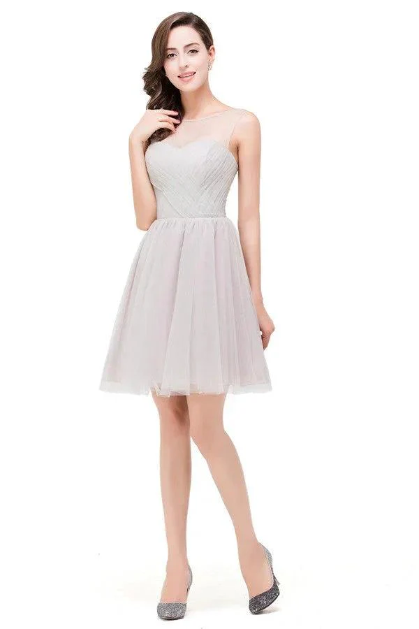 Elegant Silver A-line Mini Crew Bridesmaid Dresses - Image 4