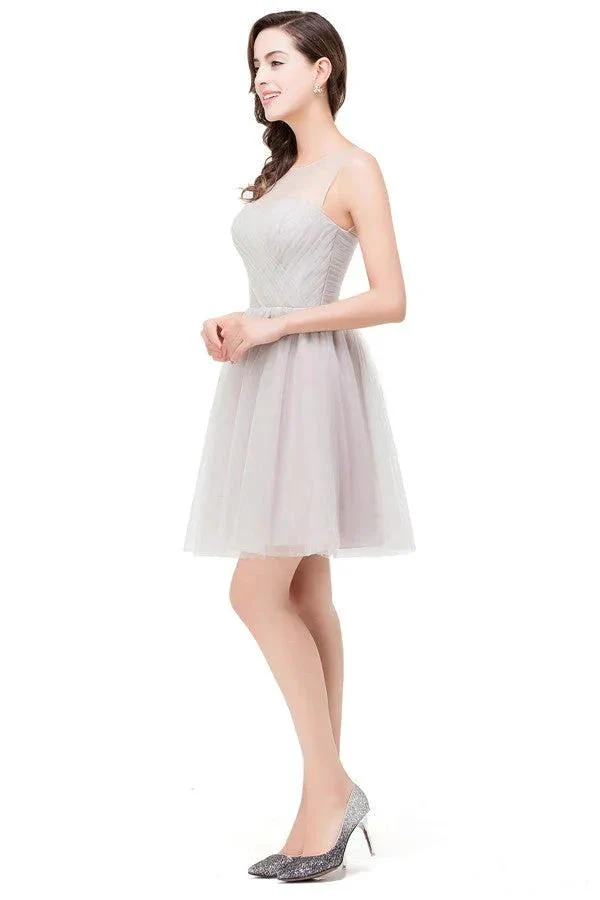 Elegant Silver A-line Mini Crew Bridesmaid Dresses - Image 5