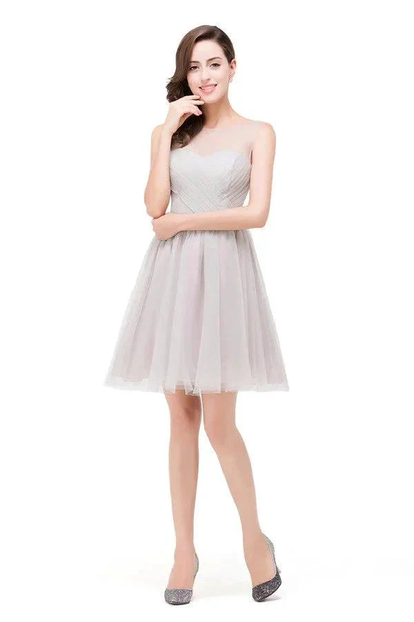 Elegant Silver A-line Mini Crew Bridesmaid Dresses - Image 6