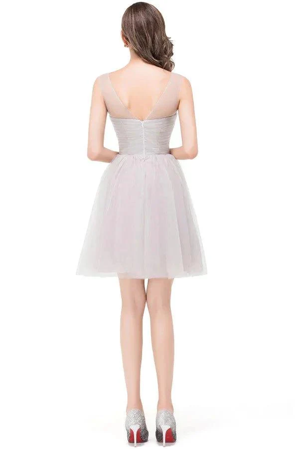 Elegant Silver A-line Mini Crew Bridesmaid Dresses - Image 7
