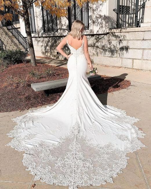 Elegant Simple Mermaid Wedding Dresses with Lace - Image 3
