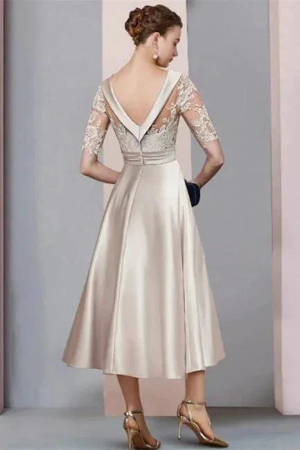 Elegant Simple Short Lace Wedding dresses with 3/4 sleeves - Image 2