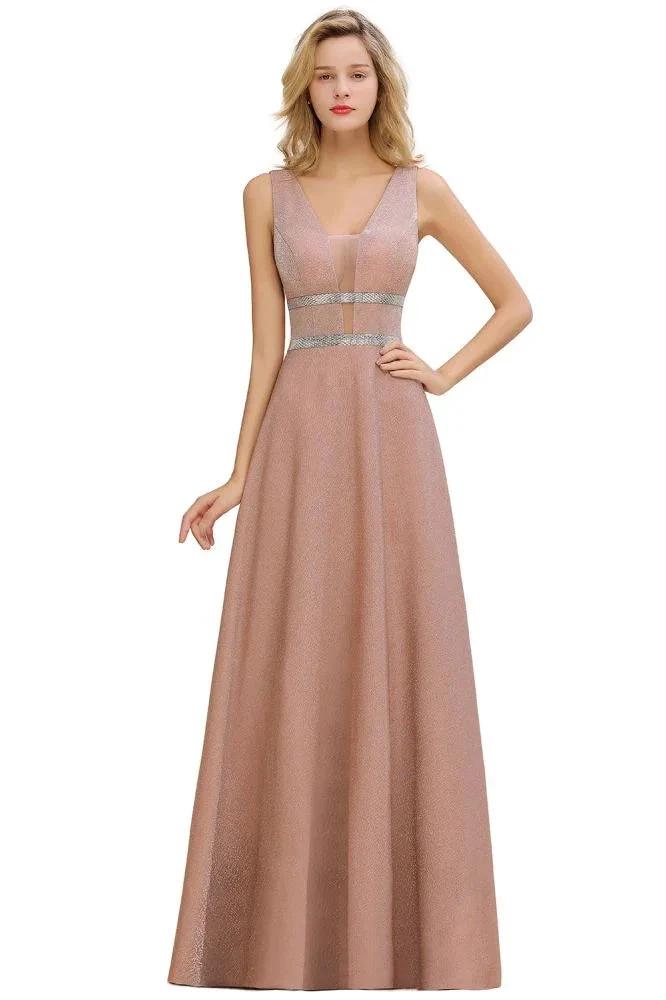 Elegant Sleeveless Aline Evening Swing Dress Bright Silk V-Neck Party Dress - Image 3