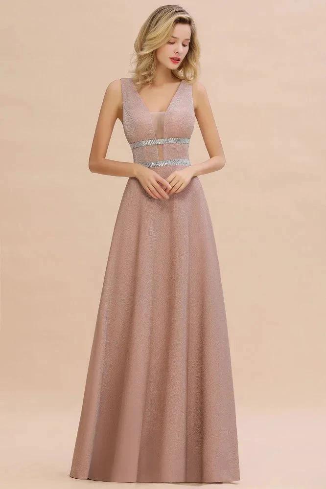 Elegant Sleeveless Aline Evening Swing Dress Bright Silk V-Neck Party Dress - Image 4