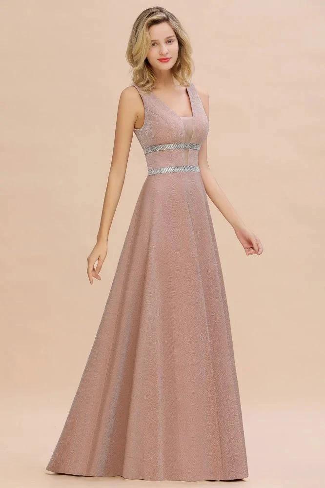Elegant Sleeveless Aline Evening Swing Dress Bright Silk V-Neck Party Dress - Image 6