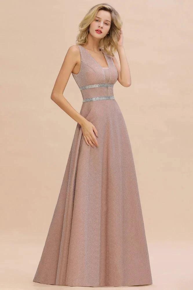 Elegant Sleeveless Aline Evening Swing Dress Bright Silk V-Neck Party Dress - Image 7