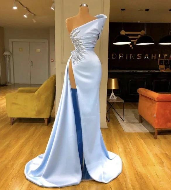 Elegant Sleeveless Evening Dresses Sky Blue Long Prom Dresses With Slit - Image 2