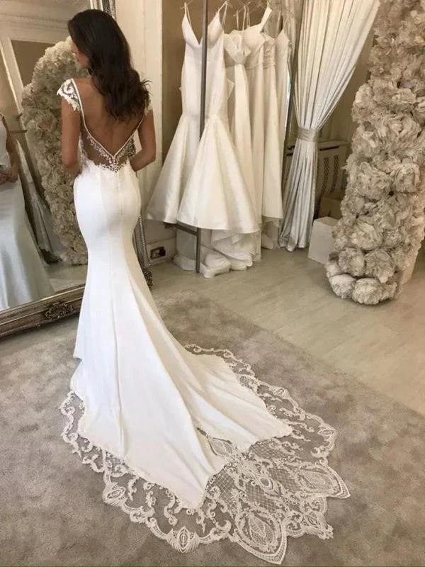 Elegant Sleeveless Satin Ivory Lace Mermaid Wedding Dresses - Image 2