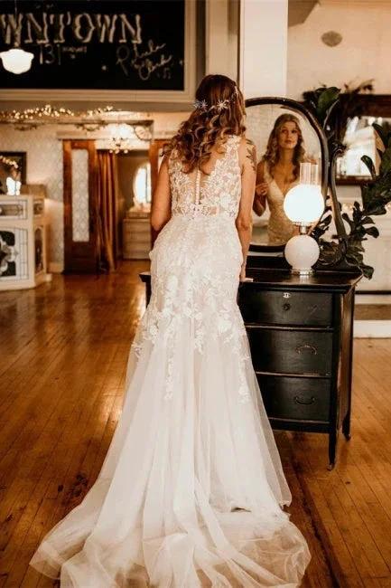 Elegant Sleeveless Straps V-neck A-Line Tulle Wedding Dress with Ruffles - Image 2