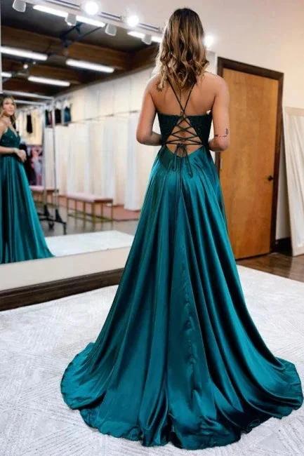 Elegant Spaghetti Straps A-Line Prom Dresses Evening Gowns With Slit - Image 2