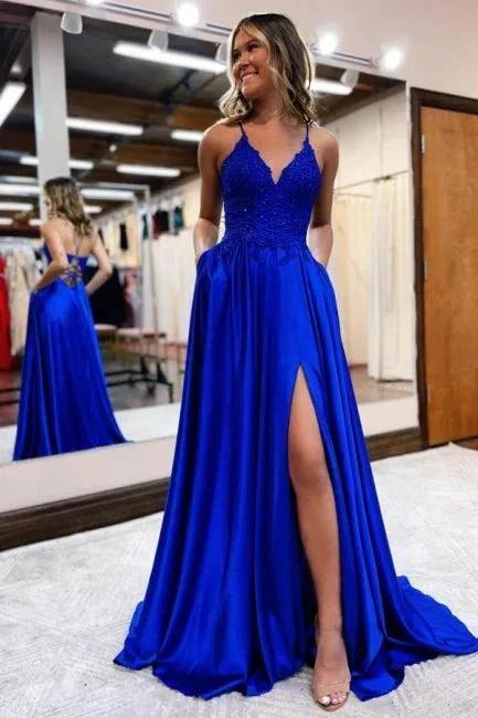 Elegant Spaghetti Straps A-Line Prom Dresses Evening Gowns With Slit - Image 3