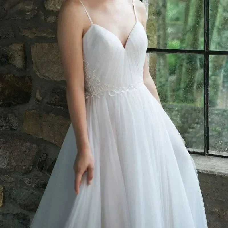 Elegant Spaghetti Straps Backless Pleat Sweetheart Sexy Wedding Dress Robe De Mariee Sofuge Boho Dubai Arabic Abiti Da Sposa - Image 2