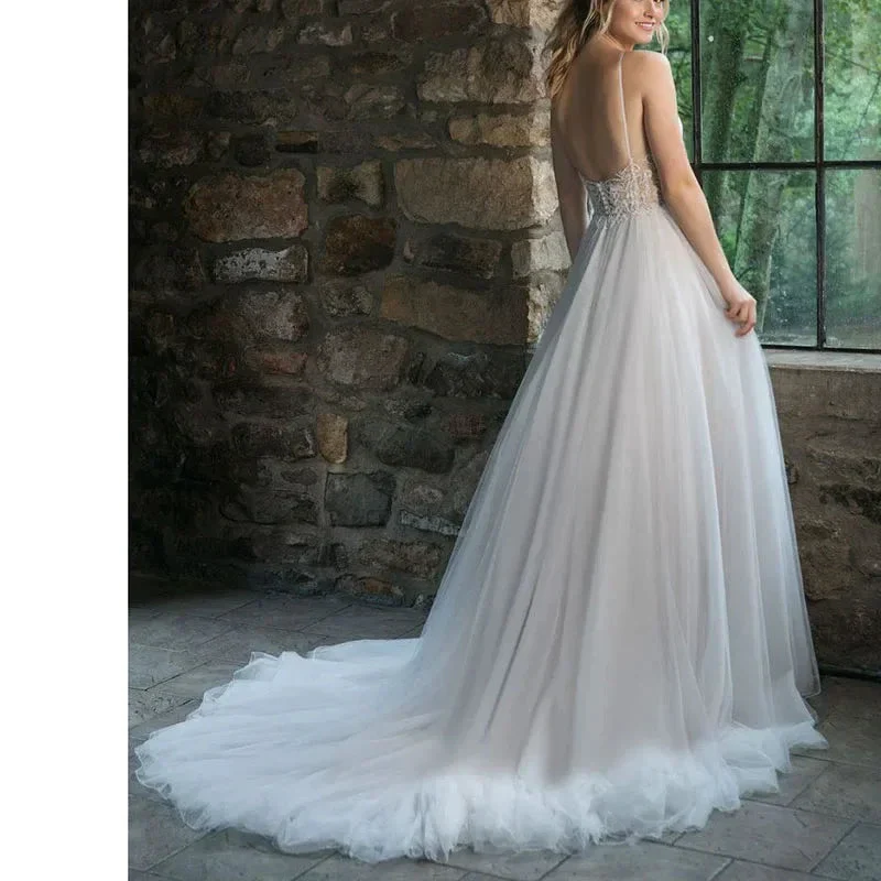 Elegant Spaghetti Straps Backless Pleat Sweetheart Sexy Wedding Dress Robe De Mariee Sofuge Boho Dubai Arabic Abiti Da Sposa - Image 3