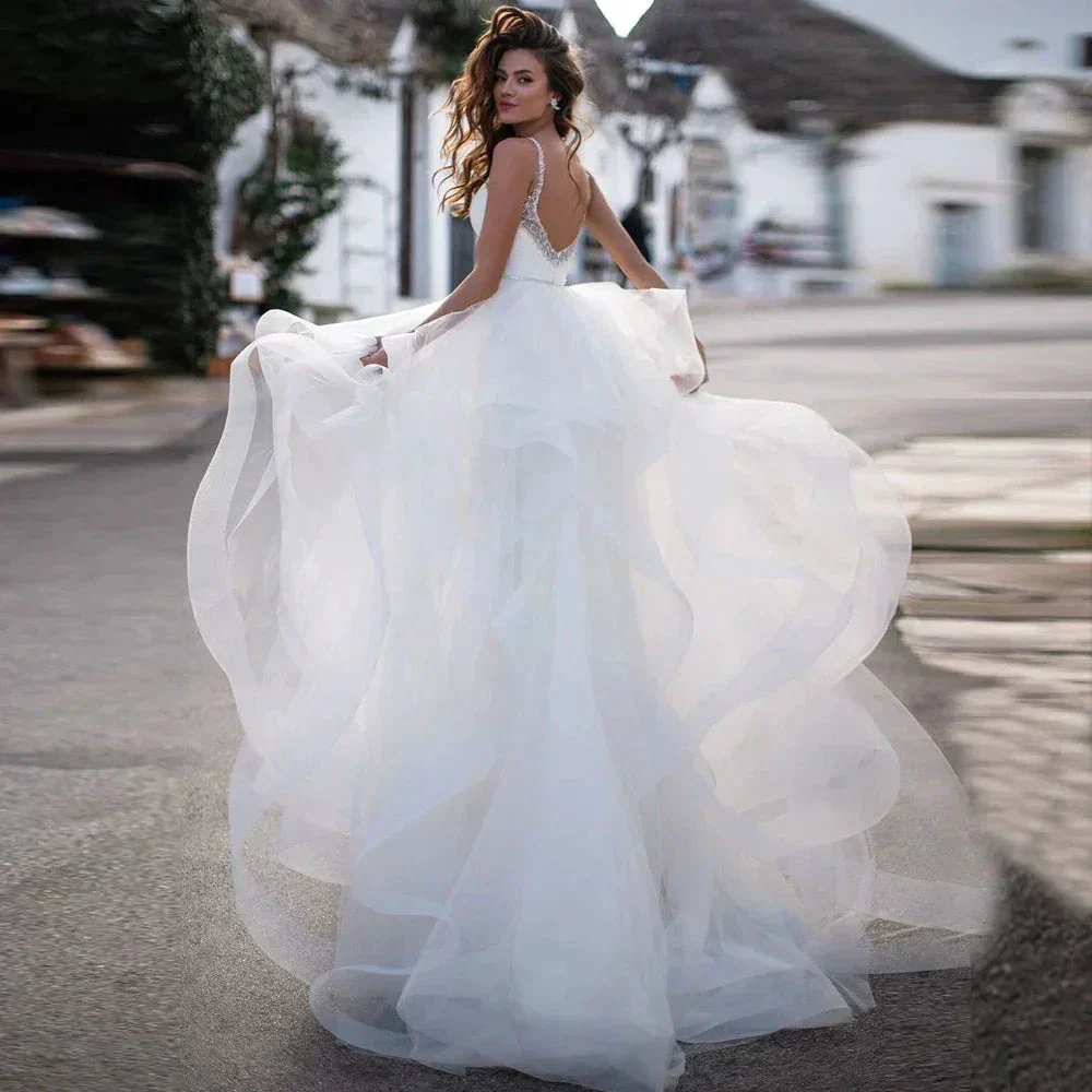 Elegant Spaghetti Straps Ball Gown Wedding Dresses Backless Robe de Mariage Delicate Beaded Ruffles Bridal Gown - Image 2