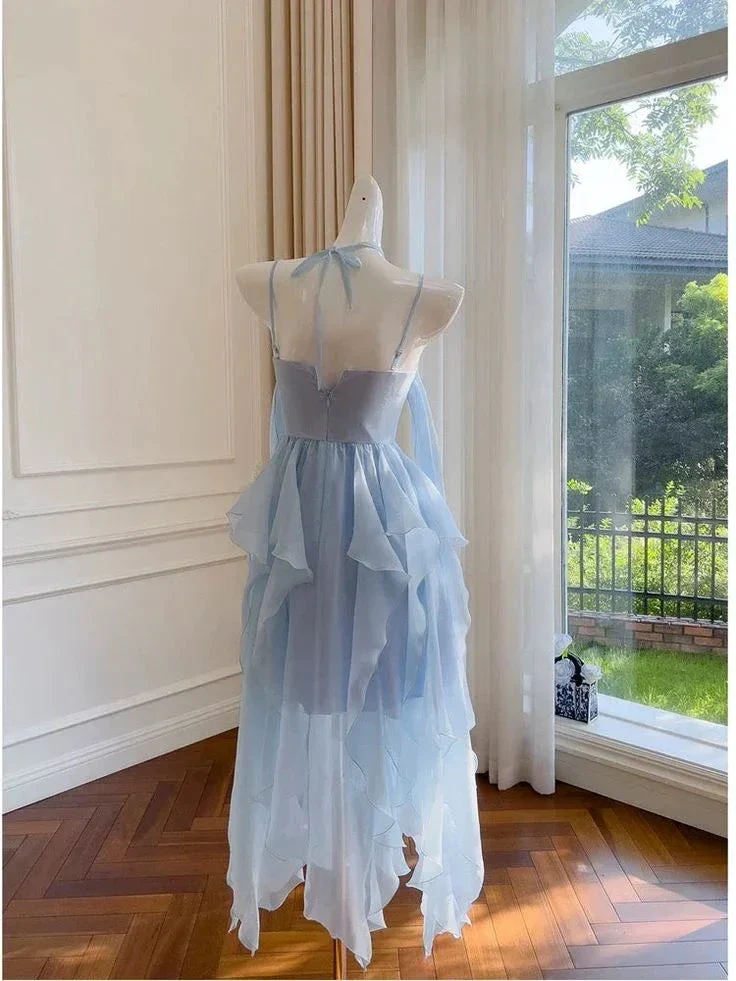 Elegant Spaghetti Straps Blue Chiffon Homecoming Dress Birthday Dress Y7573 - Image 3