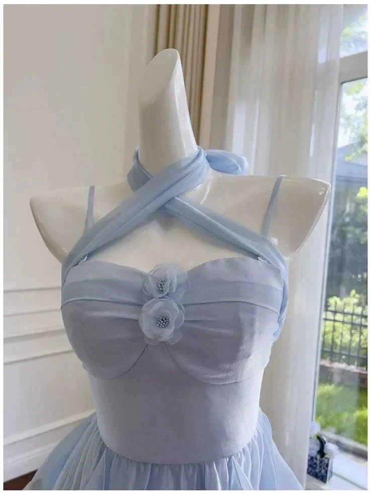 Elegant Spaghetti Straps Blue Chiffon Homecoming Dress Birthday Dress Y7573 - Image 4