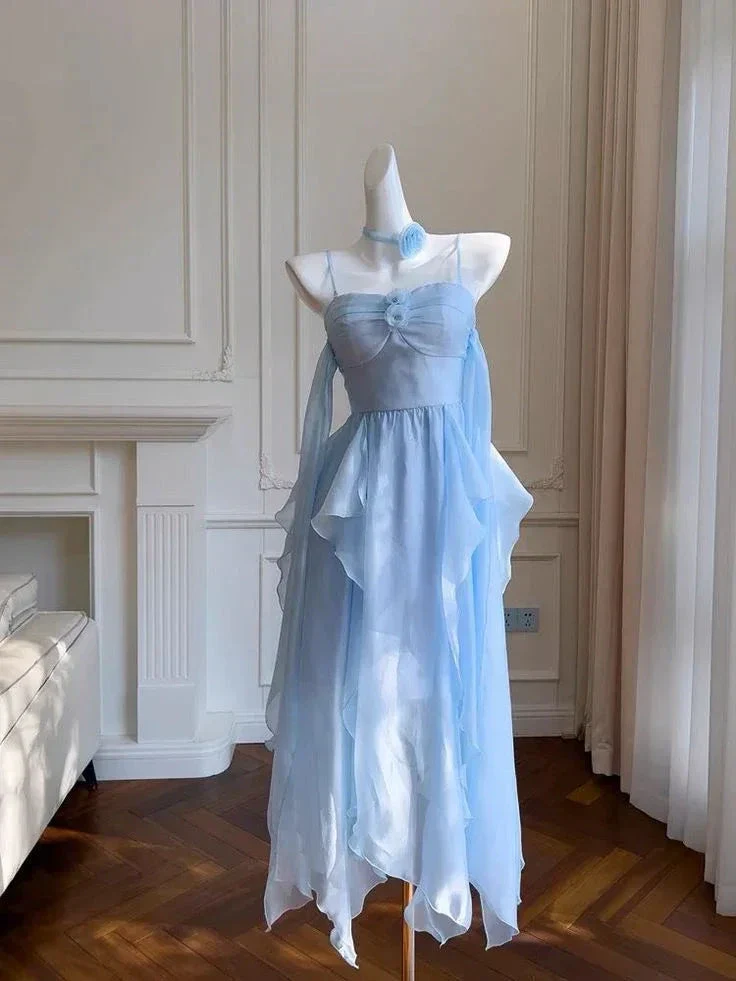 Elegant Spaghetti Straps Blue Chiffon Homecoming Dress Birthday Dress Y7573 - Image 5