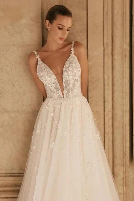 Elegant spaghetti straps sleeveless a-line lace Wedding Dresses - Image 3