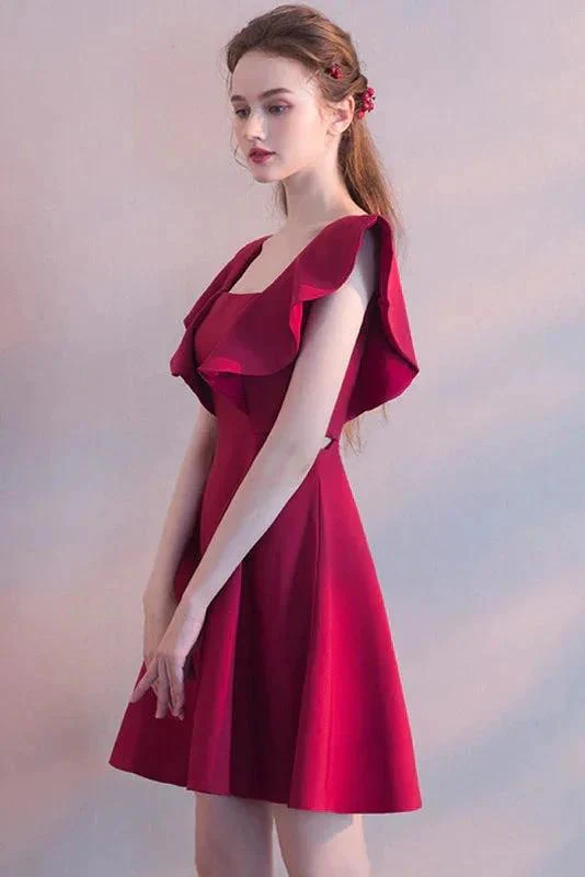 Elegant Square Neck Burgundy Sleeveless Short Homecoming Dresses - Image 2