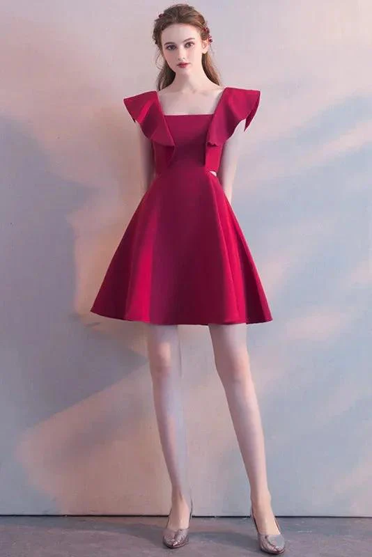 Elegant Square Neck Burgundy Sleeveless Short Homecoming Dresses - Image 3