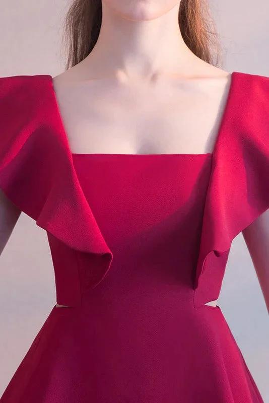 Elegant Square Neck Burgundy Sleeveless Short Homecoming Dresses - Image 4