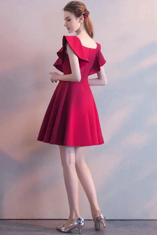Elegant Square Neck Burgundy Sleeveless Short Homecoming Dresses - Image 5