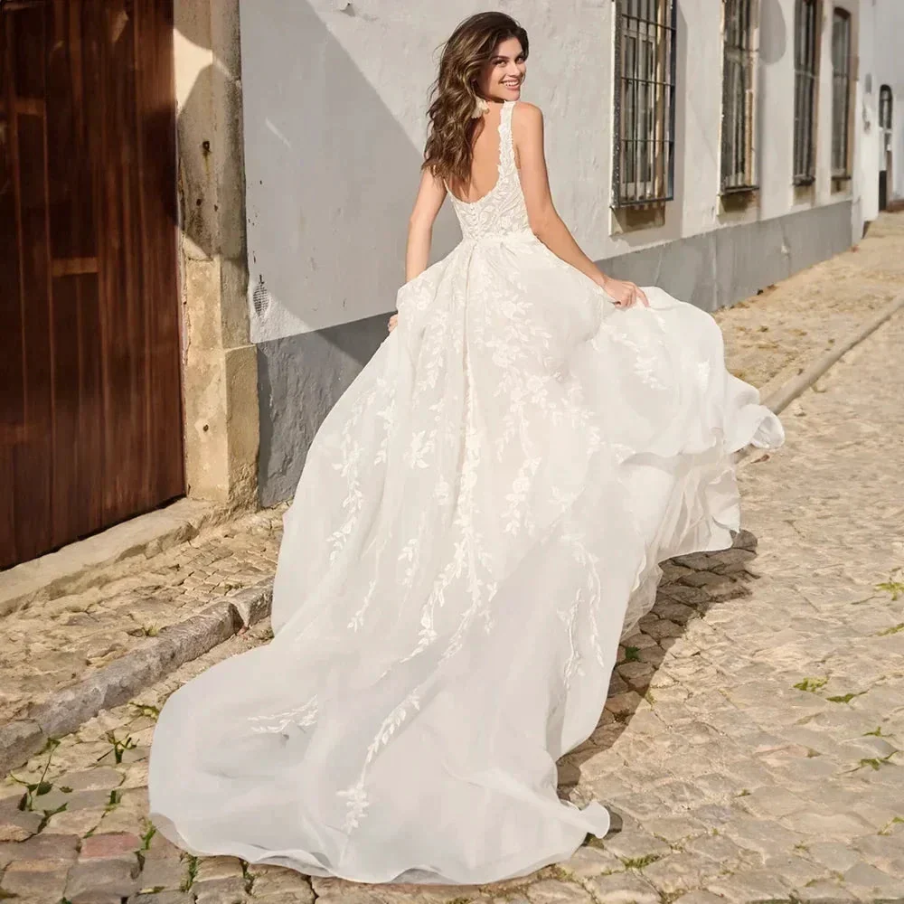 Elegant Square Neck Wedding Dress Open Back Sleeveless A-line Beading Exquisite Bridal Gowns Custom Made robe de mariée - Image 2