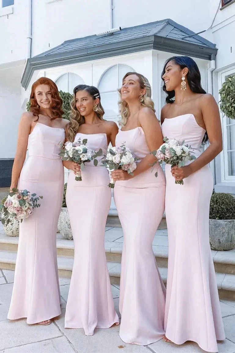 Elegant Strapless Mermaid Floor-Length Pink Bridesmaid Dress BD115 - Image 2