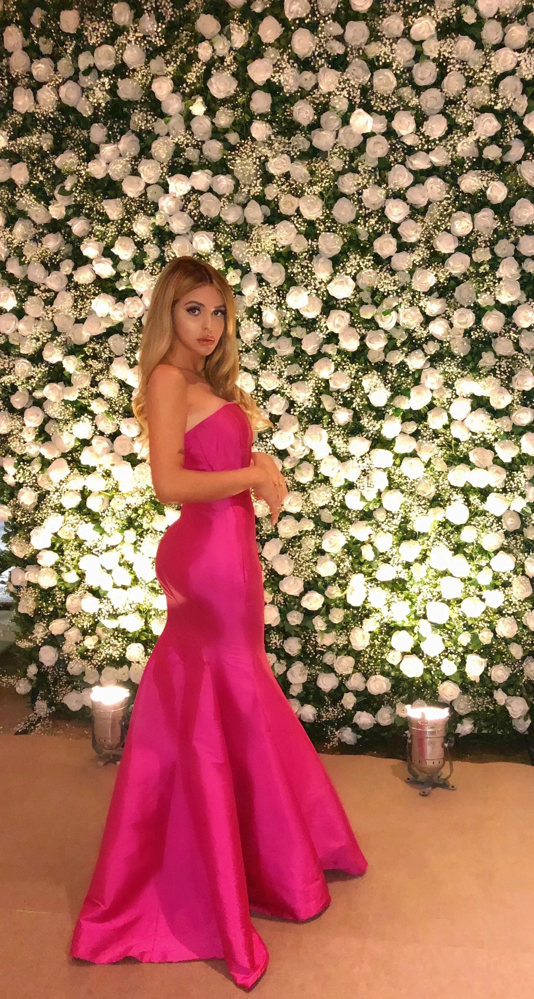 Elegant Strapless Mermaid Satin Evening Dress Hot Pink Evening Gown Y5183 - Image 2