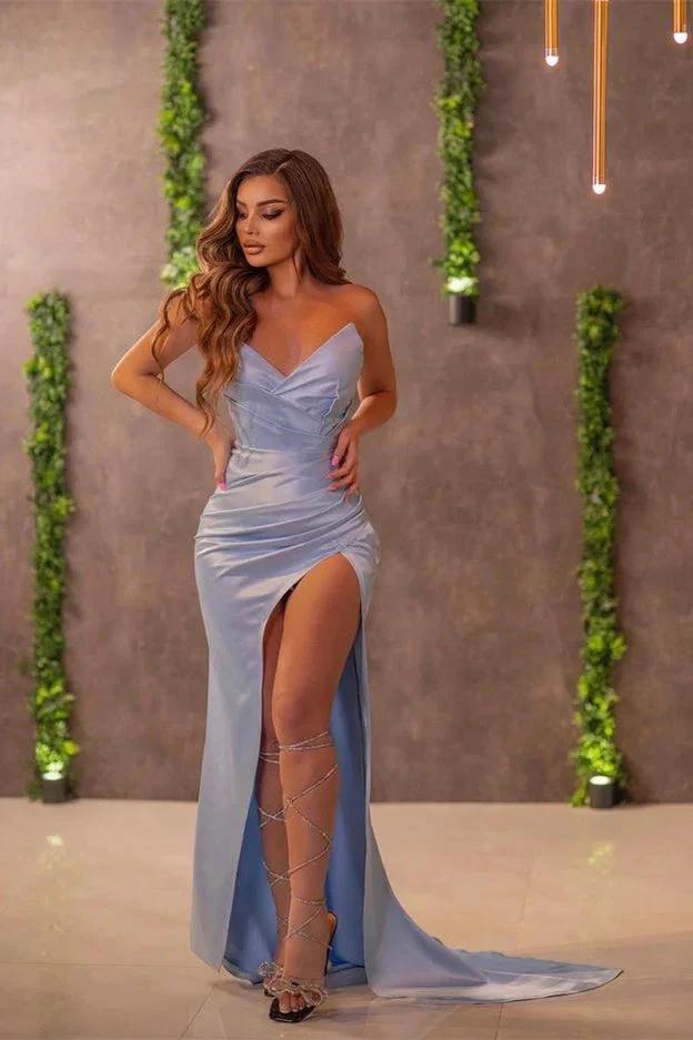 Elegant Strapless Sleeveless Long Prom Dress with Split Front - Image 2