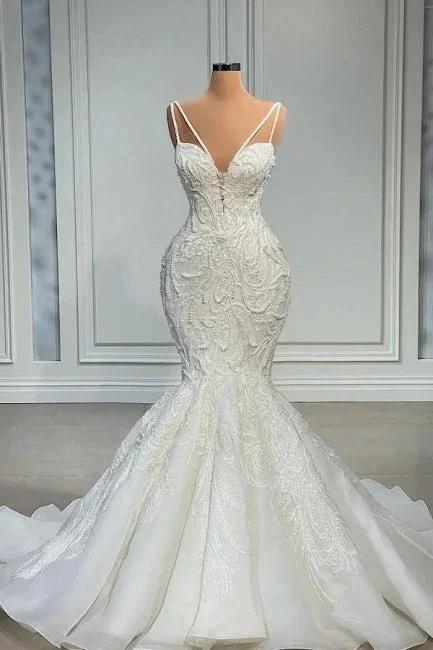 Elegant Strapless Sleeveless Mermaid Satin Floor-Length Wedding Dresses with Lace - Image 2